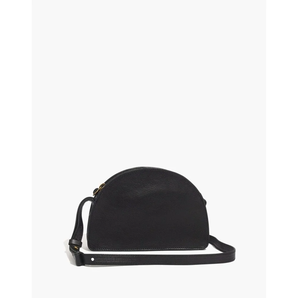 Madewell The Simple‎ Half-Moon Crossbody Bag Black Leather Small Zip